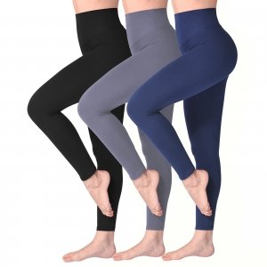 promo SINOPHANT Legging Femmes Pantalon de Sport, Jegging Taille Haute Femme Yoga Opaque Doux Grande Taille(#3 pièces Noir/Marine/Gris,S-M)