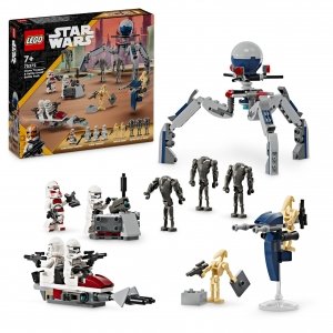 promo Lego 75372 Star Wars Pack de Combat des Clone Troopers et Droïdes de Combat, Jouet pour Enfants, avec Speeder Bike, Figurine Tri-Droïde et Poste Défensif, Cadeau pour Garçons et Filles Dès 7 Ans