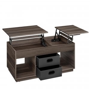 promo VASAGLE Table Basse, Table de Salon Relevable avec 2 Tiroirs et Compartiments Cachés, Compartiments Ouverts, pour Salon, Bureau à Domicile, Marron Cendré LCT210K02