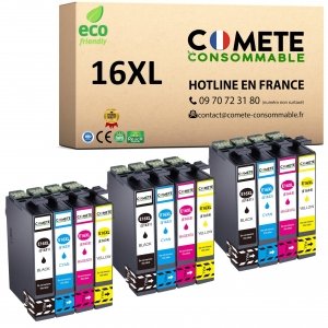 promo COMETE, Marque française -16XL - 12 Cartouches d'encre Compatibles avec Epson 16 XL T1631 Stylo Plume - pour Epson Workforce WF-2510 WF-2750 WF-2760 WF-2530 (3 Noir et 9 Couleur)