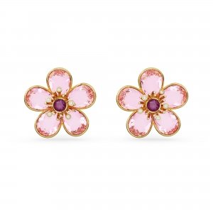 promo Swarovski Boucles d'oreilles Florere, motif fleurs en cristaux roses, placage ton or