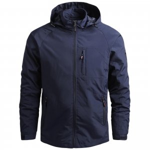 promo Aotoyou Blousons Homme Coupe-Vent à Capuche Imperméable Veste de Pluie Vestes de Randonnée Softshell Bleu Marine L