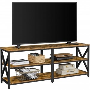 promo Yaheetech Meuble TV Banc TV en Bois pour TV jusqu'à 70 Pouces avec 3 Étagères, Meuble de Rangement pour Salon Chambre, Industriel, 160 × 40 × 61,5 cm, Brun Rustique