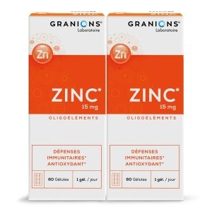 promo GRANIONS| Zinc | Défenses immunitaires & Antioxydant, beauté peau et cheveux | 15mg de Zinc | Marque Française | Programme de 4 Mois