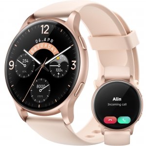 promo Parsonver Montre Connectée Femme avec Appels Bluetooth, 5ATM Étanche Montre Sport, 44 mm Montre Femme avec 100+ Sportifs, Sommeil, Fréquence Cardiaque, Smartwatch pour Android & iPhone, Or Rose, SR3