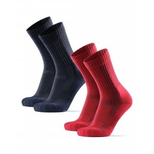 promo DANISH ENDURANCE Chaussettes de Randonnée en Laine Mérinos Premium, Anti-Ampoules, Homme Femme, De Plusieurs Couleurs - 2 Paires (1 x bleu marine, 1 x rouge), EU 43-47