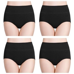 promo wirarpa Culottes Femmes Coton Taille Haute sous-vêtements Slip Elasticité Boxer Femme Ventre Plat Lot de 4 Noir Taille XL