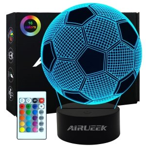 promo AIRUEEK Foot Veilleuse Enfant, 3d Led Football Lampe De Chevet Enfant 16 Couleurs Changeantes Avec Télécommande, Decoration Chambre Anniversaire Surprise Cadeau Garcon 7.8.9.10-12 Ans