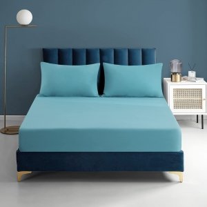 promo Aisbo Drap Housse 160x200 Bleu Canard - Bonnet 30 cm Matelas Épais 2 Personnes Ultra Doux, Grand, Microfibre Brossée Protège