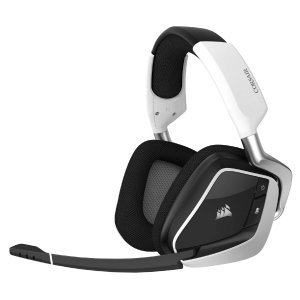 promo Corsair VOID ELITE Wireless Casque de Gaming (son surround 7.1 Virtuel, Sans-fil 2,4 GHz à faible latence, 12 mètres Portée, Customisable Éclairage RGB avec PC, PS4 Compatibilité) - Blanc