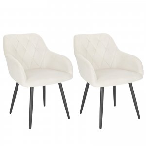 promo WOLTU Chaises Salle à Manger, Fauteuil Salon, Chaise Scandinave, Chaise de Cuisine en Velours, Assis Rembourré avec Accoudoirs et Dossier, Pieds en Métal, Blanc, BH352cm-2