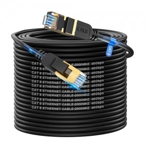 promo Câble Ethernet 50m Cat 8, 40 Gbit/s, 2000 MHz avec connecteur RJ45 plaqué or, câble Internet extérieur et intérieur, compatible avec routeur, modem de jeu, Xbox