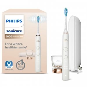 promo Philips Sonicare DiamondClean 9000 - Brosse à dents électrique, 4 modes de brossage, 3 niveaux d'intensité, Capteur de pression, Connecté à l’application, étui de voyage USB, or rose, HX9911/94