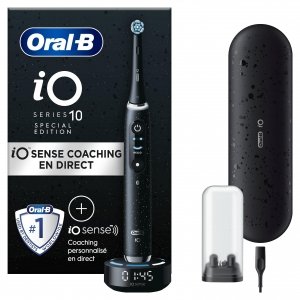 promo Oral-B iO 10 Édition Spéciale, Brosse À Dents Électrique Noire, 1 Brossette, 1 Étui De Voyage Chargeur