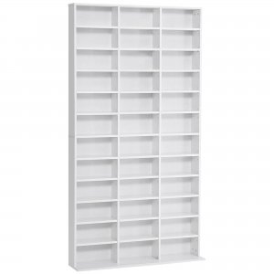 promo HOMCOM Étagère Rangement CD/DVD Meuble de Rangement pour 1116 CDs 36 Compartiments réglables en Hauteur 195 x 102 x 23,5 cm Blanc