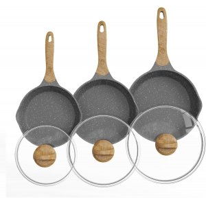 promo JEETEE Poêle À Frire 20/24/28 cm Avec Lid, Revêtement De Granit, Batterie De Cuisine 6 Pièces, Poignée Résistante À La Chaleur, Facile À Nettoyer Et Compatible Toutes Les Cuisines,Sans Pfoa, Gris