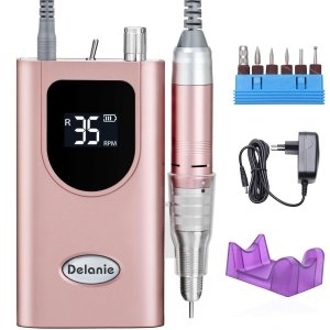 promo Delanie Ponceuse pour Ongles Professionnelle 35000 RPM Portable Rechargeable Avec Affichage LCD et 6 Embouts Ponçage pour Pédicure Manucure, Puissante, Silencieuse pour Salon/Maison