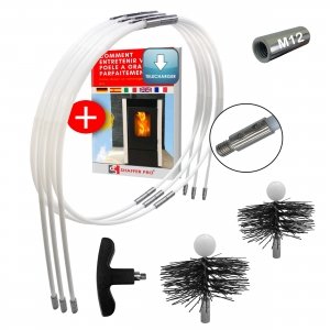 promo SHAFFER PRO - kit de ramonage poêle pellet 9 mètres - hérisson ramonage 80 mm 100 mm EASYFLEX [Ebook Offert à Télécharger poêle pellets granules] 15 cannes de ramonage flexible Adaptateur M12 (9m)