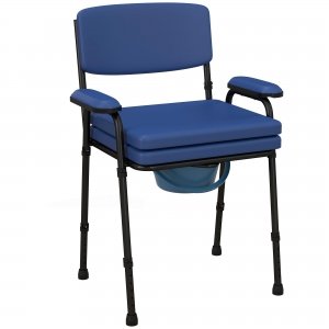 promo HOMCOM Chaise percée toilette, chaise de toilette antidérapante, 5 en 1 multifonctions, avec seau amovible, hauteur réglable avec dossier, siège et accoudoirs rembourrés, bleu