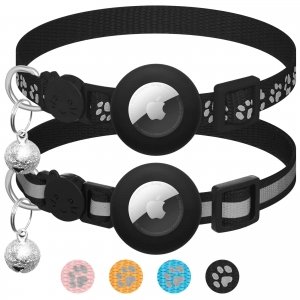 promo LAFAYI 2 Pack Collier Chat avec Accessoire Compatible avec Airtag Apple,Réfléchissant GPS Chat avec Anti étranglement,Réglable,GPS Airtag Non Inclus !(Noir)