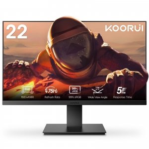 promo KOORUI Écran PC gaming 22 Pouces Full HD (1920 x 1080), VA, 75Hz, 5ms, Ratio de Contraste de 3000:1, Mode Faible lumière Bleue, Angle de Vision de 178°, VGA et HDMI, Design Épuré Avec Bords Ultra-fins