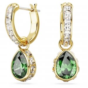 promo Swarovski Pendants d'oreilles Stilla, mini-créoles ornées de pierres incolores et vertes, en placage de ton or