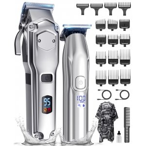 promo Tondeuse à cheveux professionnelle & T-lames Trimmer Set pour hommes, Tondeuse cheveux, Tondeuse à barbe, Tondeuse à cheveux électrique IPX7 étanche à l'eau, Cadeau idéal pour les hommes