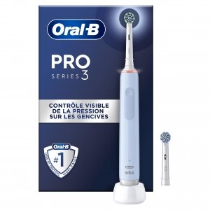 promo Oral-B Pro 3000 Brosse À Dents Électrique Rechargeable Avec 1 Manche Capteur De Pression Et 2 Brossette Crossaction, Bleu, Technologie 3D, Élimine Jusqu’À 100% De Plaque Dentaire, 2 Brossettes