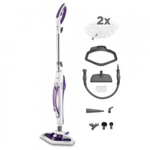 promo Polti Vaporetto SV440 Double, Nettoyeur Vapeur 2-en-1, Balai ou Nettoyeur à Main, 11 Accessoires Inclus, Chauffage en 15 Secondes, Réservoir Amovible, Blanc et Violet