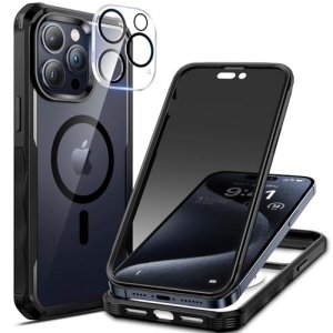promo seacosmo Anti Espion Coque iPhone 15 Pro Max Magnétique Compatible avec MagSafe, Anti Peeping Antichoc Housse avec Protection écran Verre Trempé Privacy + Protecteur Caméra [HD 9H Dureté] - Noir