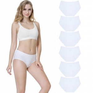 promo TUUHAW Culotte Femme Lot de 6 sous-vêtements pour en Coton Extensible Blanc-L