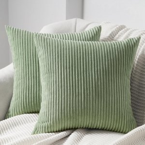 promo Topfinel Housse de Coussin 50x50 Vert Pastel en Velours Côtelé Infroissable Motif Rayé Housses pour Coussin Lombaire Fauteuil Canapé Style Boheme Scandinave Lot de 2 sans Oreiller