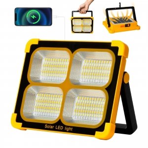 promo Nulmvic Projecteur Led Rechargeable 100W: Projecteur Led Chantier avec Panneau Solaire - 12000mAh USB Lampe Chantier 4 Mode d'éclairage Idéal pour Camping Travail Garage Atelier