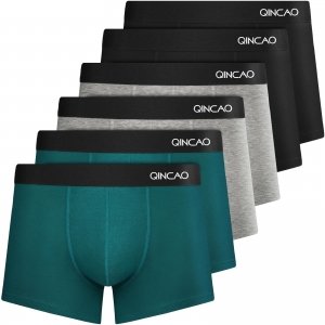 promo QINCAO Boxers Homme Lot de 6 Coton sous-vêtement Fitted Trunk Caleçons Ultra Doux Confortale,Noir ×2+ Gris Clair ×2+ Vert ×2,M