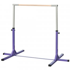 promo HOMCOM Barre Fixe de Gymnastique Enfant - Barre de Gymnastique Hauteur réglable 13 Niveaux 92 à 150 cm - Acier Violet Bois Massif hêtre