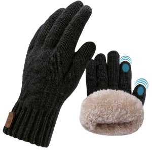 promo lifwimner Gants Hiver Homme, Gant Chauffant Thermique Gant Tactile, Gants Tricotés Tactiles Chaud pour Sport Course à Pied Ski Velo(Noir)