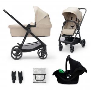 promo Kinderkraft NEWLY 3 en 1 Poussette, Avec Siège Auto MINK PRO I-Size 2 en 1 360 degrés, Poussette Canne, Trio, SYSTÈME DE VOYAGE, Landau Bébé, Accessoires, Adaptateurs, Nacelle, Jusqu’à 22 kg, Beige