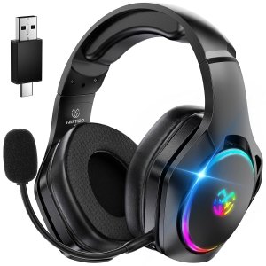 promo Tatybo Casque Gaming sans Fil, Casque avec Micro Bruit Environnemental, 7.1 Son Surround, Batterie de 35H, Transducteurs 50mm, Oreillettes Respirantes, Casque Gamer pour Ps5 PC Ps4 Switch