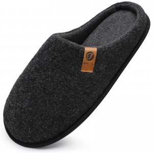 promo ONCAI Chaussons Homme Pantoufles à Hiver Chaussures Chaudes pour La Maison en Mousse à Mémoire de Forme, Laine en Peluche Doublée Avec Semelle en Caoutchouc Antidérapante Pur Noir Taille 43