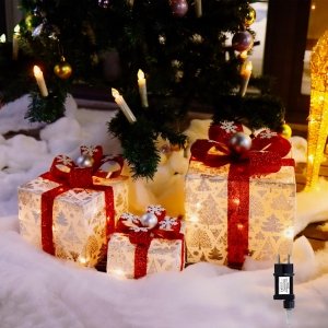 promo CCLIFE Lot de 3 Cadeau Lumineux Noel Boîtes à Cadeaux Lumineuses LED pour Décoration de Noël, Mariage, Maison et Fêtes CushHom