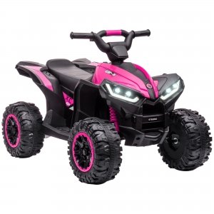 promo HOMCOM Quad électrique Enfant 12 V, Voiture électrique Enfants 2 Moteurs 2 Vitesses 3-6 km/h, phares LED, klaxon, MP3 et USB, 4x4 électrique Enfant de 3 à 5 Ans poignée et Selle Ergonomique, Rose