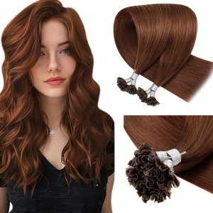 promo LaaVoo Extension Keratine Cheveux Naturel Marron Rougeâtre Extension Cheveux Naturel Keratine Brun Rougeâtre 50cm 1g/s 50g Extension Keratine Cheveux Humain Marron Rougeâtre Remy #33