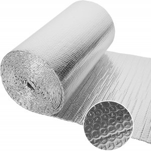 promo Isolant Thermique 0,6x25M Film Aluminisé Double Face, 5-6mm Épaisseur Feuille Aluminisé a Bulles Double Couches, Protéger contre le Froid et la Lumière Parfait pour Fenetre, Voiture et Radiateur