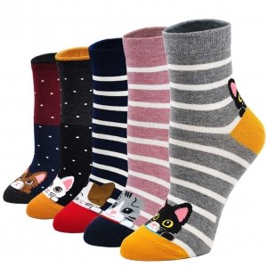 promo Chaussettes Fantaisie Femme Chaussettes Animaux Chien Chat, en Coton Fille Hiver Mignonnes Chaussette Doux, EU 37-43, 5 Paire