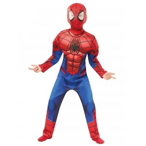 promo RUBIES - SPIDER-MAN - Marvel officiel - Déguisement pour enfant de luxe Spider-Man. Taille 3-4 ans. Costume avec combinaison aux muscles rembourrés et cagoule attache velcro