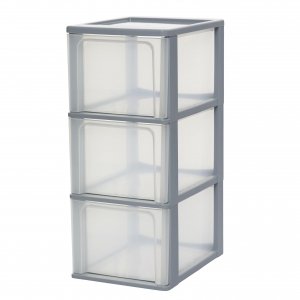 promo Iris Ohyama, Tour de Rangement Plastique, 3 Grands Tiroirs, Gris, Ouverture Facile, Format A4, A5 & A6, Meuble, Organisateur, pour Bureau, Fourniture Scolaire, Papeterie, Sans BPA, OCH-2300