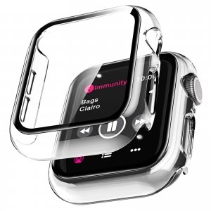 promo LϟK 2 Pièces Coque + Protection Écran pour Apple Watch 40mm Series 6 5 4 Se - HD Clear Case de Protection en Verre Trempé Intégré pour iWatch Series 6 5 4 Se 40mm -Transparent