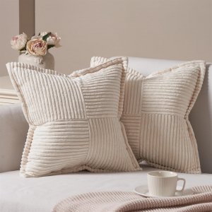 promo Topfinel Housse Coussin Canapé 40x40 Taie Oreiller Lot de 2 en Velours Côtelé Beige à Motif Croisé Decoration Chambre Salon de Jardin Fauteuil Chaise Lit Boheme Scandinave