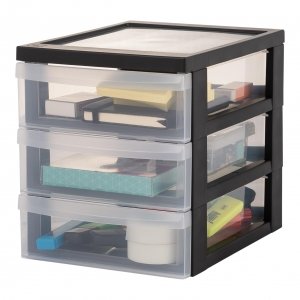 promo Iris Ohyama, Tour de Rangement Plastique, 3 Petits Tiroirs, Noir, Ouverture Facile, Format A5, Meuble, Organisateur, Fournitures, pour Bureau, Fourniture Scolaire, Papeterie, Sans BPA, DC-A5