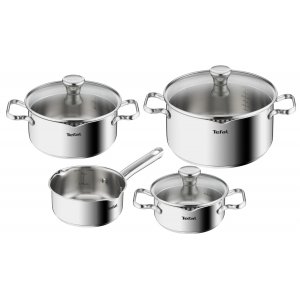 promo Tefal Batterie de Cuisine 7 pièces, Casserole 16 cm, Faitouts 16/20/24 cm + couvercles, Induction, Inox, Duetto A705A835